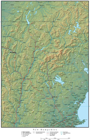 Digital New Hampshire Terrain map in Adobe Illustrator vector format with Terrain NH-USA-942191