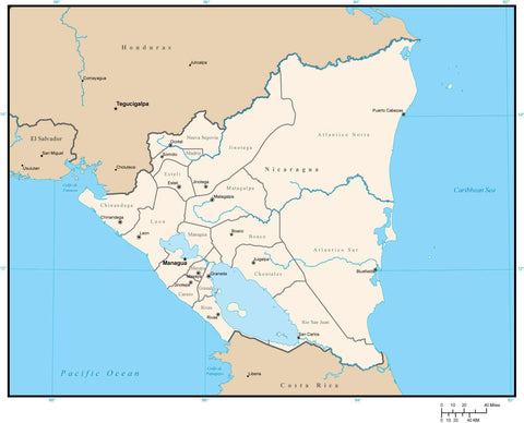 Nicaragua Digital Vector Map with Departments