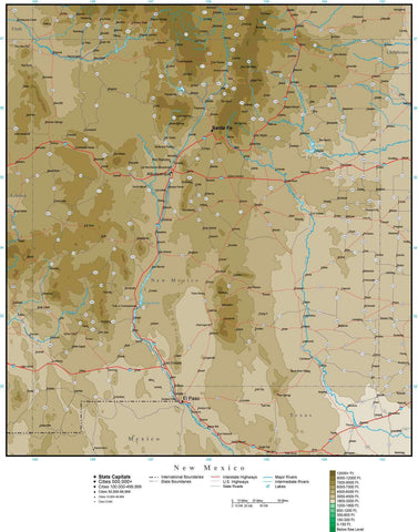 New Mexico Map with Contour Background