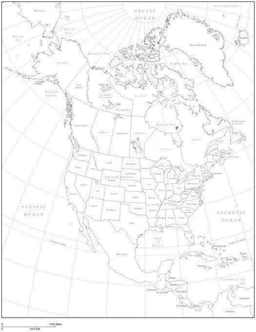 Black & White North America Map with US States & Canadian Provinces