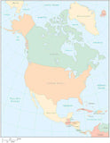 Digital North America Map - Multi-Color