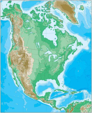 North America Map with Contours in Land and Water