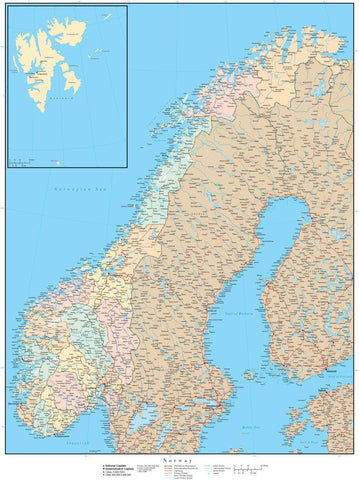 Norway Map - High Detail with Counties