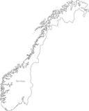 Digital Black & White Norway map in Adobe Illustrator EPS vector format
