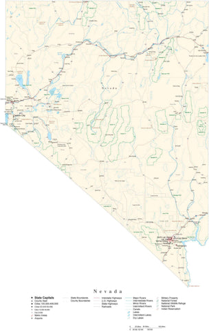 Detailed Nevada Cut-Out Style Digital Map with County Boundaries, Cities, Highways, and more