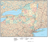 New York State Map with Counties, Cities, County Seats, Major Roads, Rivers and Lakes