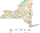 Detailed New York State Cut-Out Style Digital Map with Counties, Cities, Highways, and more