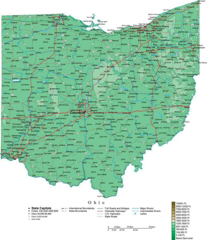 Ohio Map with Contour Background - Cut Out Style