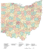 Detailed Ohio Cut-Out Style Digital Map with Counties, Cities, Highways, and more