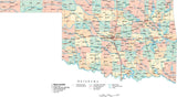 Oklahoma State Map - Multi-Color Cut-Out Style - with Counties, Cities, County Seats, Major Roads, Rivers and Lakes