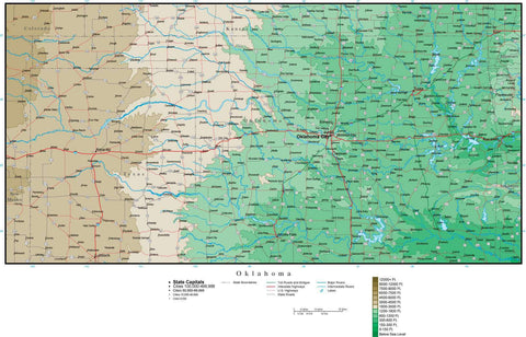 Oklahoma Map with Contour Background