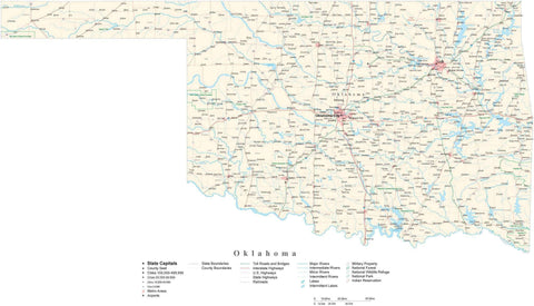 Detailed Oklahoma Cut-Out Style Digital Map with County Boundaries, Cities, Highways, and more
