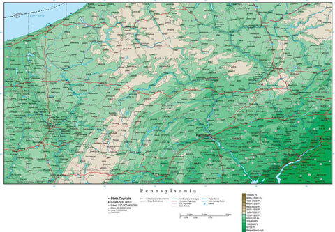 Pennsylvania Map with Contour Background