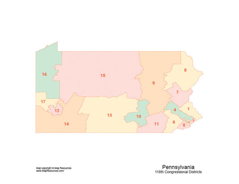 Digital Pennsylvania Map with 2022 Congressional Districts
