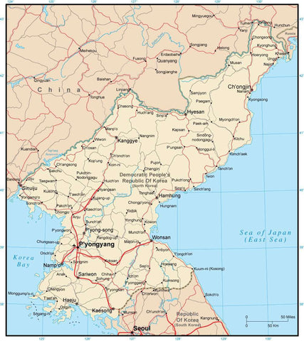 Digital North Korea map in Adobe Illustrator vector format