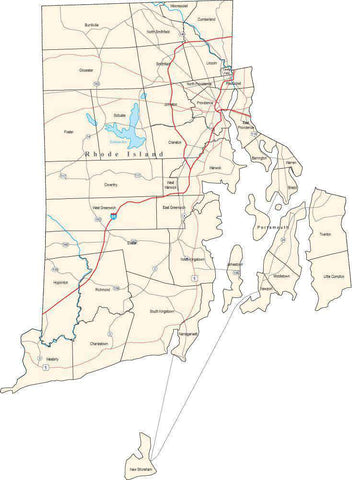 Rhode Island Map with Minor Civil Divisions
