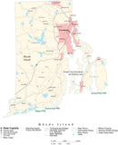 Detailed Rhode Island Cut-Out Style Digital Map with County Boundaries, Cities, Highways, and more