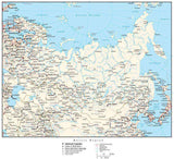 Russia Map with Country Boundaries, Capitals, Cities, Roads and Water Features