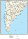 Southern South America Map with Country Areas, Cities, Roads and Water Features