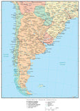 Southern South America Map with Countries, Capitals, Cities, Roads and Water Features