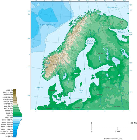 Digital Scandinavia Contour map in Adobe Illustrator vector format.