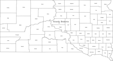 Digital SD Map with Counties - Black & White
