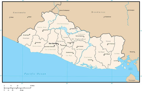 El Salvador Digital Vector Map with Departments