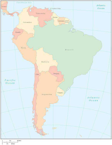 Digital South America Map with Countries - Multi-Color