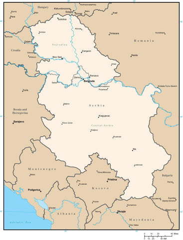 Serbia Digital Vector Map with Cities