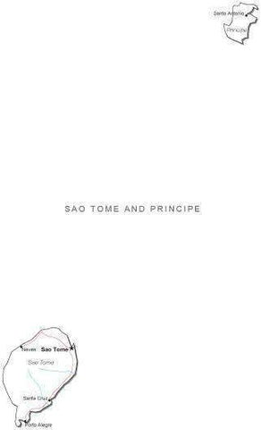 Sao Tome and Principe Black & White Map With Major Cities