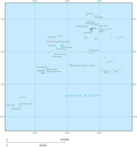 Digital Seychelles map in Adobe Illustrator vector format