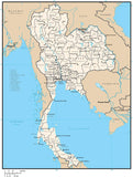 Thailand Digital Vector Map with Province Areas and Capitals