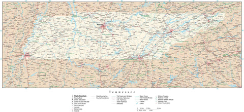 Detailed Tennessee Digital Map with County Boundaries, Cities, Highways, and more