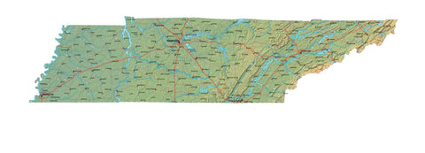 Digital Tennessee map in Fit Together style with Terrain TN-USA-852101