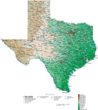 Texas Map  with Contour Background - Cut Out Style