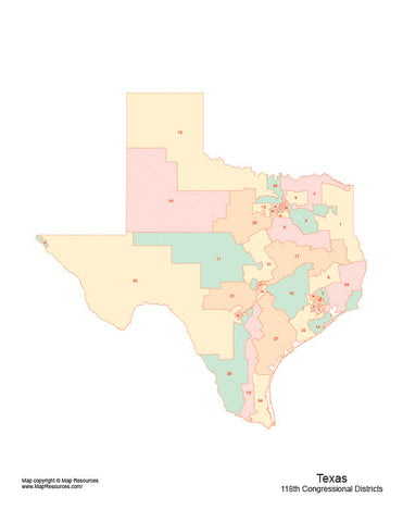 Digital Texas Map with 2022 Congressional Districts