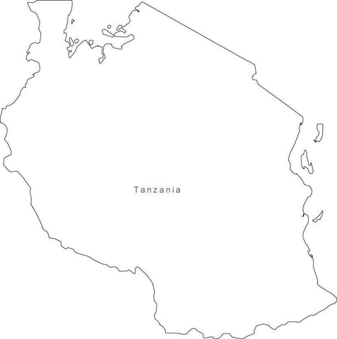 Digital Black & White Tanzania map in Adobe Illustrator EPS vector format