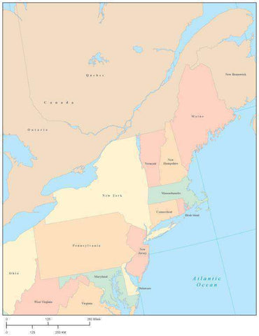 USA Northeast Region Map with State Boundaries