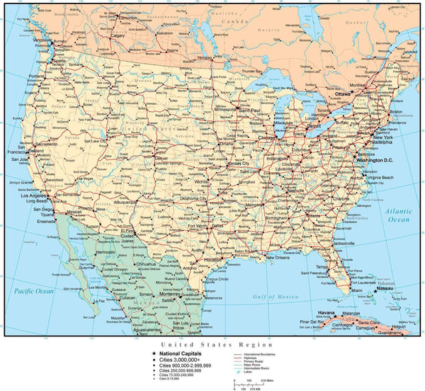 看板/サイン/ストリートサイン◆アメリカ/USA◆MAP/マップ/地図 United States Map with US States, Capitals, Major Cities