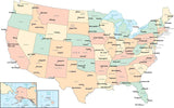 Digital USA Map with Major Cities - Multi-Color