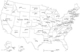 Black & White USA Map with Capitals