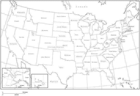 Digital USA Map with States - Black & White