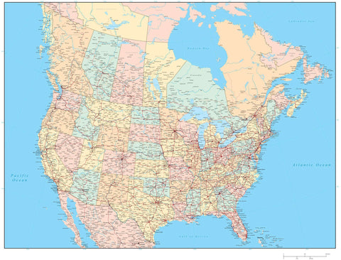 USA and Canada Map with US States Canadian Provinces Capitals Major Cities and Highways