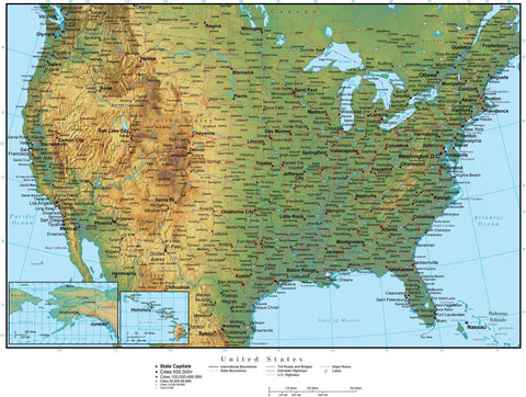 Digital USA Terrain map in Adobe Illustrator vector format with Terrain USA-XX-941923