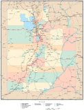 Utah Map with Counties, Cities, County Seats, Major Roads, Rivers and Lakes
