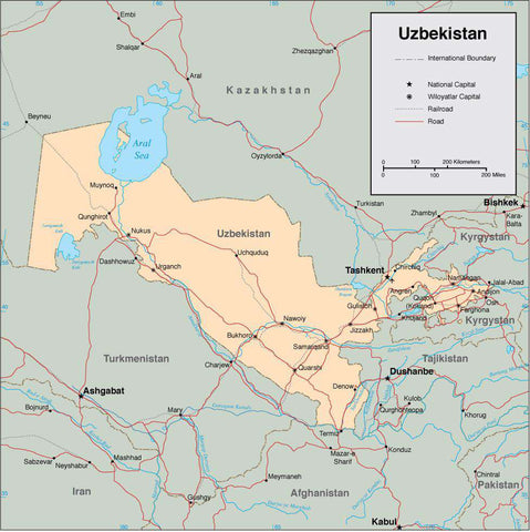 Digital Uzbekistan map in Adobe Illustrator vector format