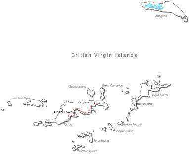British Virgin Islands Black & White Map With Major Cities