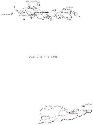 US Virgin Islands Black & White Map With Major Cities