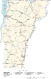 Vermont Map - Cut Out Style - with Capital, County Boundaries, Cities, Roads, and Water Features