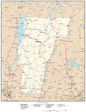 Vermont Map with Capital, County Boundaries, Cities, Roads, and Water Features